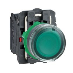 Nyomógomb komplett műa. d22 világító zöld lapos visszaugró 1z 1ny csavaros Harmony XB5 Schneider - XB5AW33M5