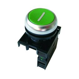 Nyomógomb komplett műa. d22 zöld lapos visszaugró 1z csavaros kerek M22-D-G-X1/K10 EATON - 216512