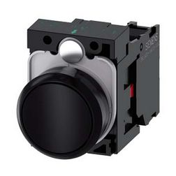 Nyomógomb komplett műanyag d22 fekete lapos visszaugró 1ny csavaros kerek SIRIUS ACT SIEMENS - 3SU1100-0AB10-1CA0