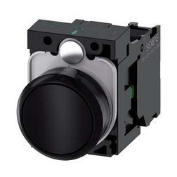 Nyomógomb komplett műanyag d22 fekete lapos visszaugró 1z csavaros kerek SIRIUS ACT SIEMENS - 3SU1100-0AB10-1BA0