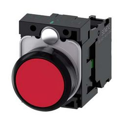 Nyomógomb komplett műanyag d22 piros lapos visszaugró 1z csavaros kerek SIRIUS ACT SIEMENS - 3SU1100-0AB20-1BA0