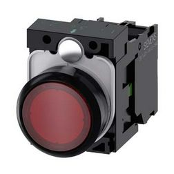 Nyomógomb komplett műanyag d22 világító piros lapos visszaugró 1z csavaros SIRIUS ACT SIEMENS - 3SU1102-0AB20-1BA0