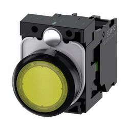 Nyomógomb komplett műanyag d22 világító sárga lapos visszaugró 1z csavaros SIRIUS ACT SIEMENS - 3SU1102-0AB30-1BA0