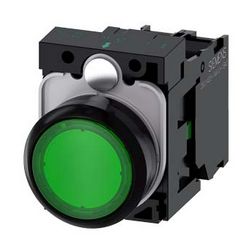 Nyomógomb komplett műanyag d22 világító zöld lapos visszaugró 1z csavaros SIRIUS ACT SIEMENS - 3SU1102-0AB40-1BA0