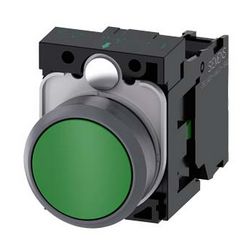 Nyomógomb komplett műanyag d22 zöld lapos visszaugró 1z csavaros kerek SIRIUS ACT SIEMENS - 3SU1130-0AB40-1BA0