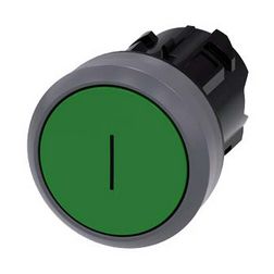 Nyomógombfej műanyag d22 I/O lapos zöld visszaugró kerek SIRIUS ACT SIEMENS - 3SU1030-0AB40-0AC0