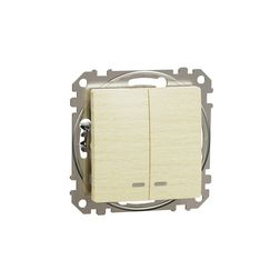SednaÚj 105 2x1P csillárkapcsoló +jelzőfény nyír betét adapterrel fa süllyesztett rugós Schneider - SDD180105L