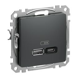 SednaÚj USB töltőaljzat A+C 2-ki 3000mA-max. 5V süllyesztett antracit Schneider - SDD114404