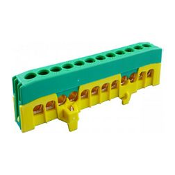 Sorkapocssín 63A zöld/sárga érintésvédett 1P csavaros 12csatl./16mm2 kalapsínre PE12-F2 Pollmann - 2020270