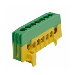 Sorkapocssín 63A zöld/sárga érintésvédett 1P csavaros 7csatl./16mm2 kalapsínre PE7-F2 Pollmann - 2020267