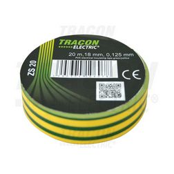Szigetelőszalag zöld/sárga 18mm x 20m PVC 90°C max. TRACON - ZS20