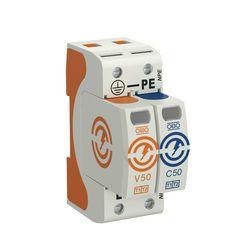 Túlfeszültség-levezető kombi 2P T1+T2 TT TN-S TN-C-S TN 230V/AC 2M V50-B+C 1+NPE OBO-BETTERMANN - 5093522