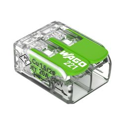 Vezetékösszekötő oldható 32A/450V leágazás 2x 0,14-4mm2 átlátszó polikarbonát (PC) Green WAGO - 221-422
