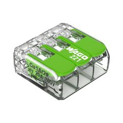 Vezetékösszekötő oldható 32A/450V leágazás 3x 0,14-4mm2 átlátszó polikarbonát (PC) Green WAGO - 221-423