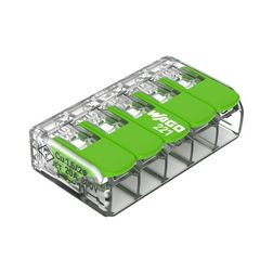 Vezetékösszekötő oldható 32A/450V leágazás 5x 0,14-4mm2 átlátszó polikarbonát (PC) Green WAGO - 221-425