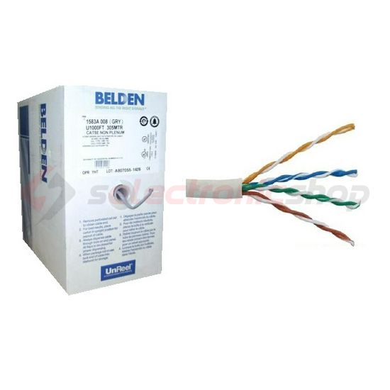 Adatátviteli LAN kábel UTP 100MHz Cat5e 4x 24AWG tömör réz szürke UTP 305m BELDEN - 1583E