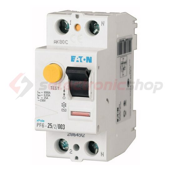 Áram-védőkapcsoló (Fi-relé) analóg 2P 25A 30mA A-típus 6kA PF6-25/2/003-A EATON - 112921