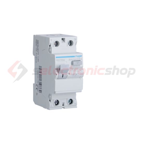 Áram-védőkapcsoló (Fi-relé) analóg 2P 25A 30mA AC-típus 6kA CDC Hager - CDC724J