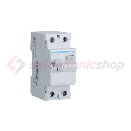 Áram-védőkapcsoló (Fi-relé) analóg 2P 40A 30mA AC-típus 6kA CDC Hager - CDC740J