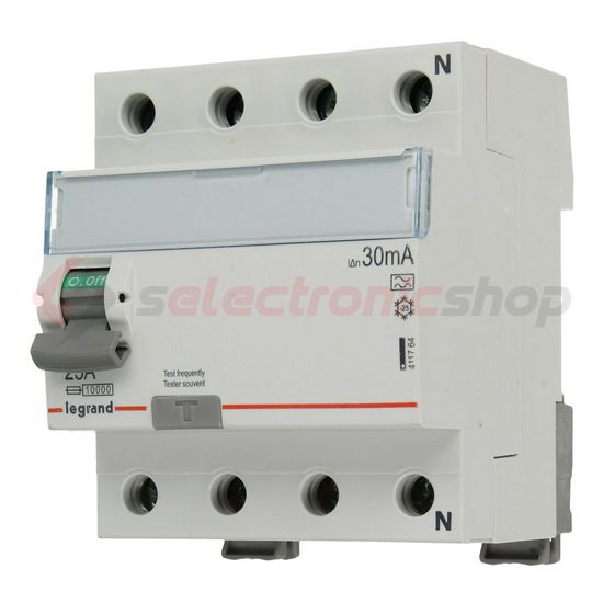 Áram-védőkapcsoló (Fi-relé) analóg 3P+N 25A 30mA A-típus 10kA TX3 LEGRAND - 411764