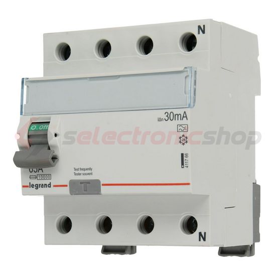 Áram-védőkapcsoló (Fi-relé) analóg 3P+N 63A 30mA A-típus 10kA TX3 LEGRAND - 411766