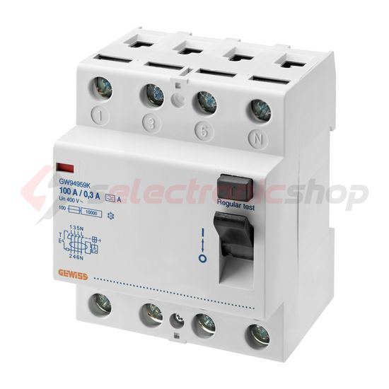 Áram-védőkapcsoló (Fi-relé) analóg 4P 100A 300mA A-típus 6kA 90RCD SD GEWISS - GW94959K