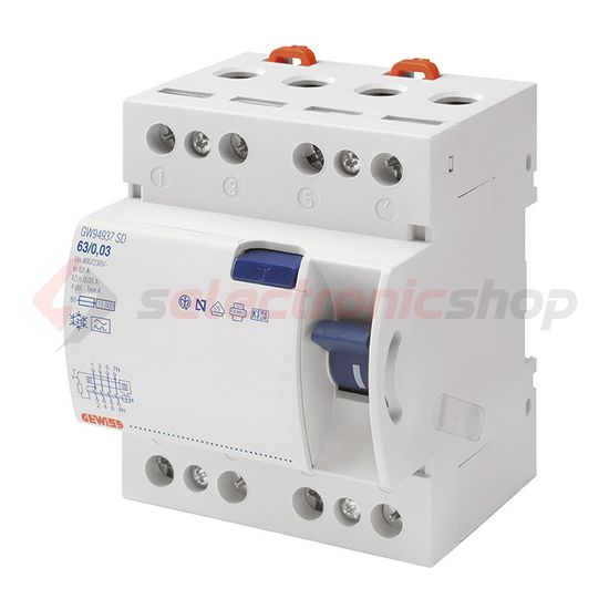 Áram-védőkapcsoló (Fi-relé) analóg 4P 100A 30mA AC-típus 6kA 90RCD SD GEWISS - GW94777K