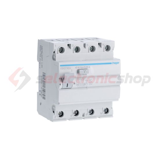 Áram-védőkapcsoló (Fi-relé) analóg 4P 40A 30mA AC-típus 6kA CDC Hager - CDC742J