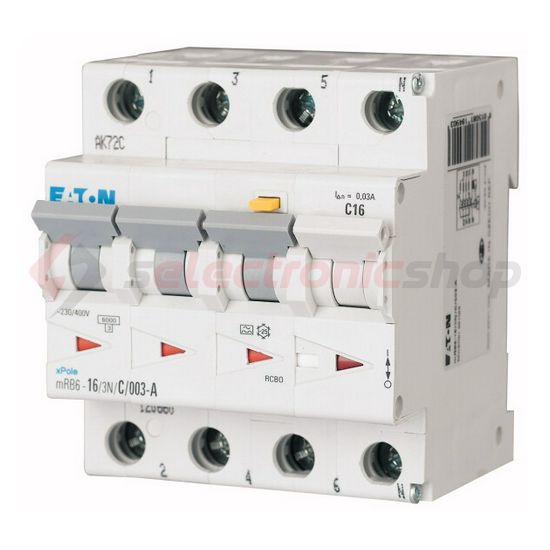 Áramvédő(FI)-kismegszakító 3P+N 16A C-jelleg 0.03A A-típus 6kA/61009-1 mRB6-16/3N/C/003-A EATON - 120660
