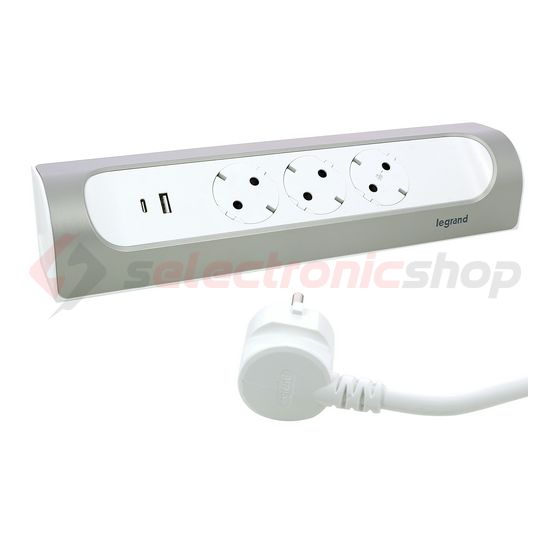 Asztali elosztósor sarokba 3680W USB-A+USB-C/15W 1m 3x2P+E/230V 16A fehér IP20 PerfectFit LEGRAND - 694502