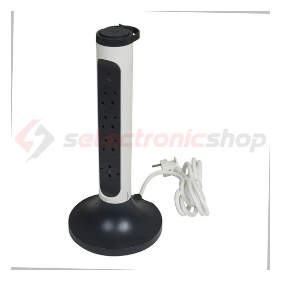 Asztali elosztótorony 3680W fehér/fekete 1.5mm2 2m túlfeszvédett 4xEURO 16A  kapcsolós LEGRAND - 694505