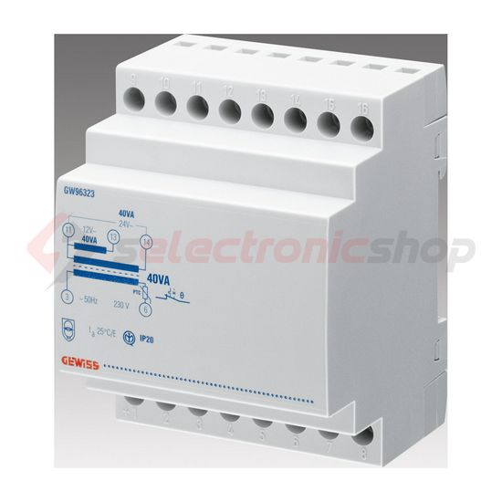 Biztonsági transzformátor 1F 40VA sorolható 230V/ 12V/ 12V/ 24V/ 4M 90AM GEWISS - GW96323