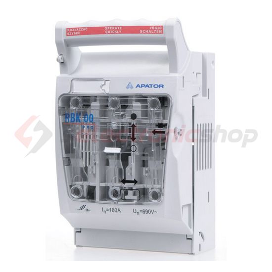 Biztosítós szakaszolókapcsoló NH00 3P 160A 690V ráépíthető IP20 RBK 00-W Apator - 63-823333-141
