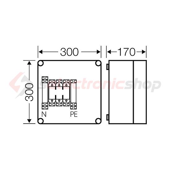 Biztosítós szekrény 3+N+PE kapocs 5P 160A NH00 1db NH biztosító 300mm x 300mm x Mi 74205 Hensel - 2000159