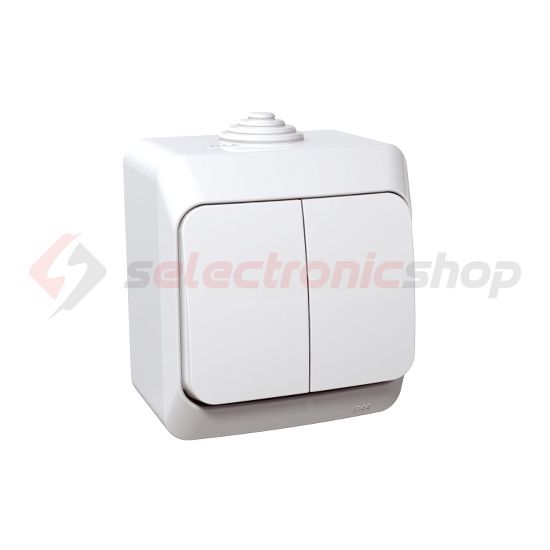 CedarPlus 105 2x1P csillárkapcsoló betét komplett házban fehér falonkívüli IP44 Schneider - WDE000550