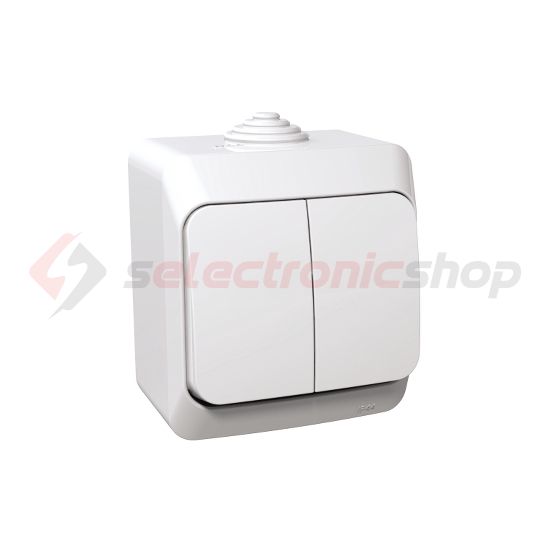 CedarPlus 105 2x1P csillárkapcsoló +jelzőfény betét komplett házban fehér falonkívüli Schneider - WDE000551