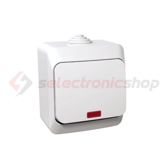 CedarPlus 106 váltókapcsoló +jelzőfény betét komplett házban fehér falonkívüli IP44 Schneider - WDE000561