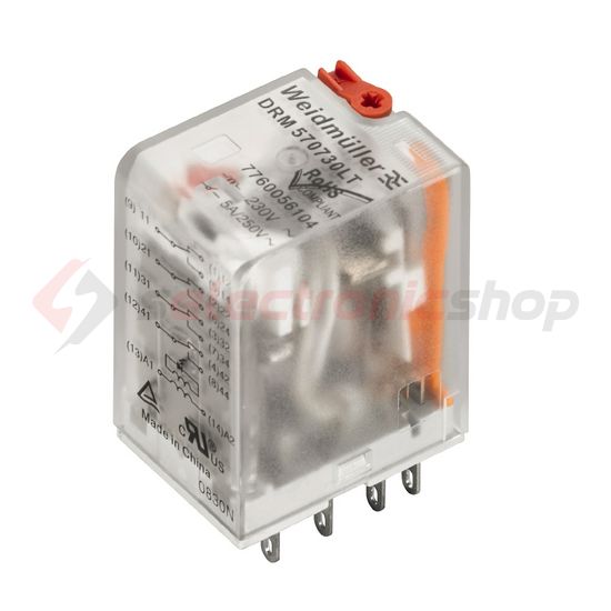 Csatolórelé 5A 4-v dugaszolós 19.2-26.4VAC monostabil IP20 DRM570524LT Weidmüller - 7760056101