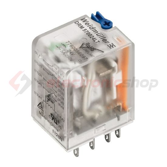 Csatolórelé 5A 4-v dugaszolós 21.6-31.2VDC monostabil IP20 DRM570024LT Weidmüller - 7760056097