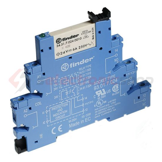 Csatolórelé keskeny 6A 1-v csavaros 24VAC 24VDC monostabil IP20 38.51.0.024.0060 FINDER - 385100240060