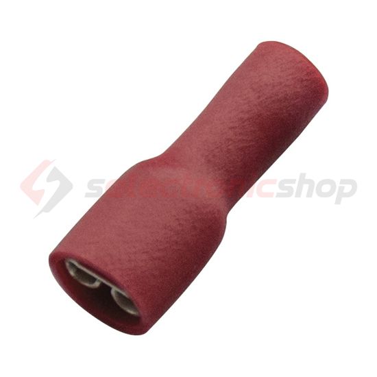 Csúszósaru 22mm hüvely teljesen szigetelt piros lapos 6,3x0,8 mm sárgaréz 0.5-1,0mm2 Haupa - 260414