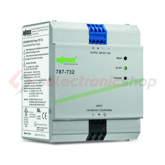 DC tápegység 85-264VAC-be 130-373VDC-be 22-28VDC-ki 10A-ki stabilizált 6M WAGO - 787-732