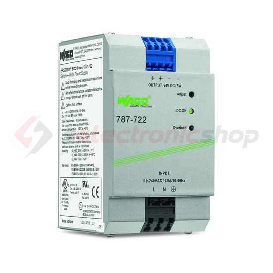 DC tápegység 85-264VAC-be 130-373VDC-be 22-28VDC-ki 5A-ki stabilizált 4M WAGO - 787-722