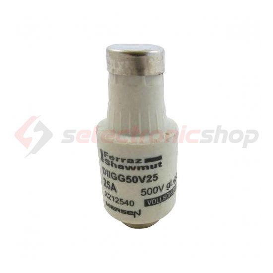 DOLII biztosítóbetét DII 25A gL/gG lomha (T)-jelleggörbe 500V sárga-színkód DIIGG50V25 MERSEN - X212540M (028701)