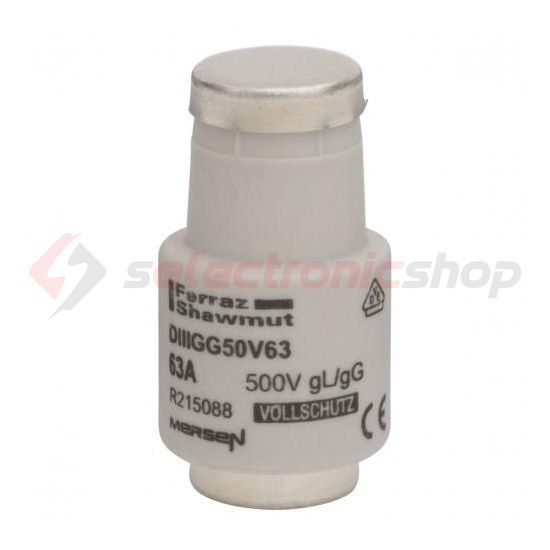 DOLIII biztosítóbetét DIII 63A gL/gG lomha (T)-jelleggörbe 500V réz-színkód DIIIGG50V63 MERSEN - R215088M (0290)