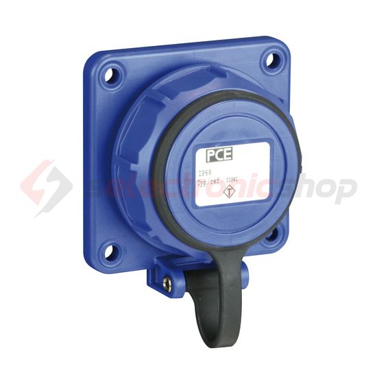 Dugalj beépíthető 2P+E +csapófedél 16A 3P 250V műanyag 75x75mm kék egyenes csavaros Nautilus PCE - 20351-8b