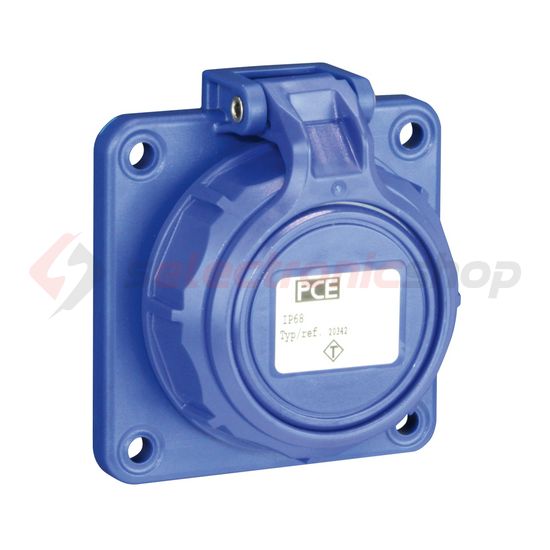 Dugalj beépíthető 2P+E +csapófedél 16A 3P 250V műanyag 75x75mm kék egyenes csavaros Nautilus PCE - 20352-8b