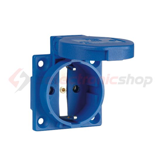 Dugalj biztonsági beépíthető 2P+E +csapófedél 16A 3P 250V műanyag 50x50mm kék egyenes P-Nova+ PCE - 1050-0bs