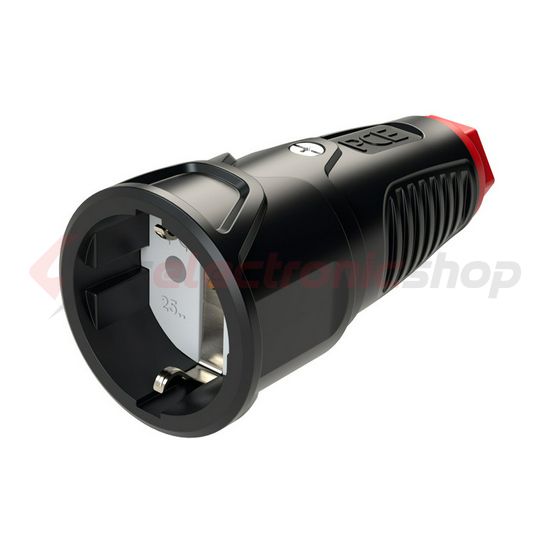 Dugalj lengő 2P+E piros gyűrűvel 16A 230V egyenes fekete gumi csavaros IP20 Taurus2 PCE - 2510-sr