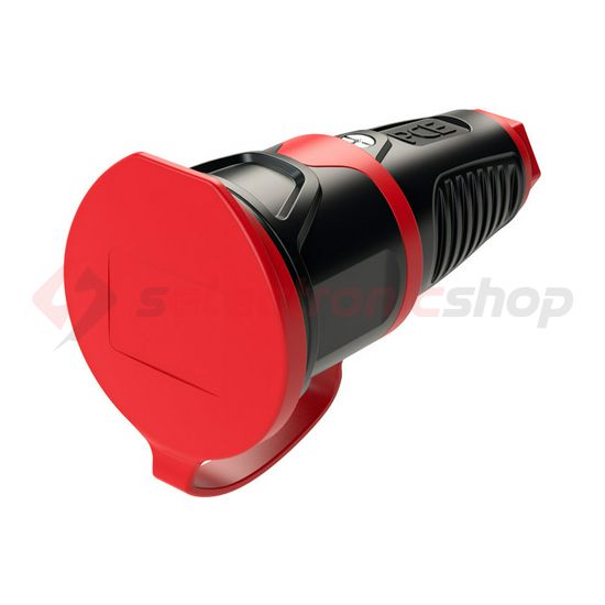 Dugalj lengő 2P+E piros gyűrűvel fedeles 16A 230V egyenes fekete gumi csavaros IP54 Taurus2 PCE - 2511-sr